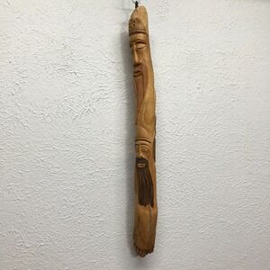 Hand Carved Wood Spirit Folk Art Wall Hanging Sculpture Multi Face Totem 21"
